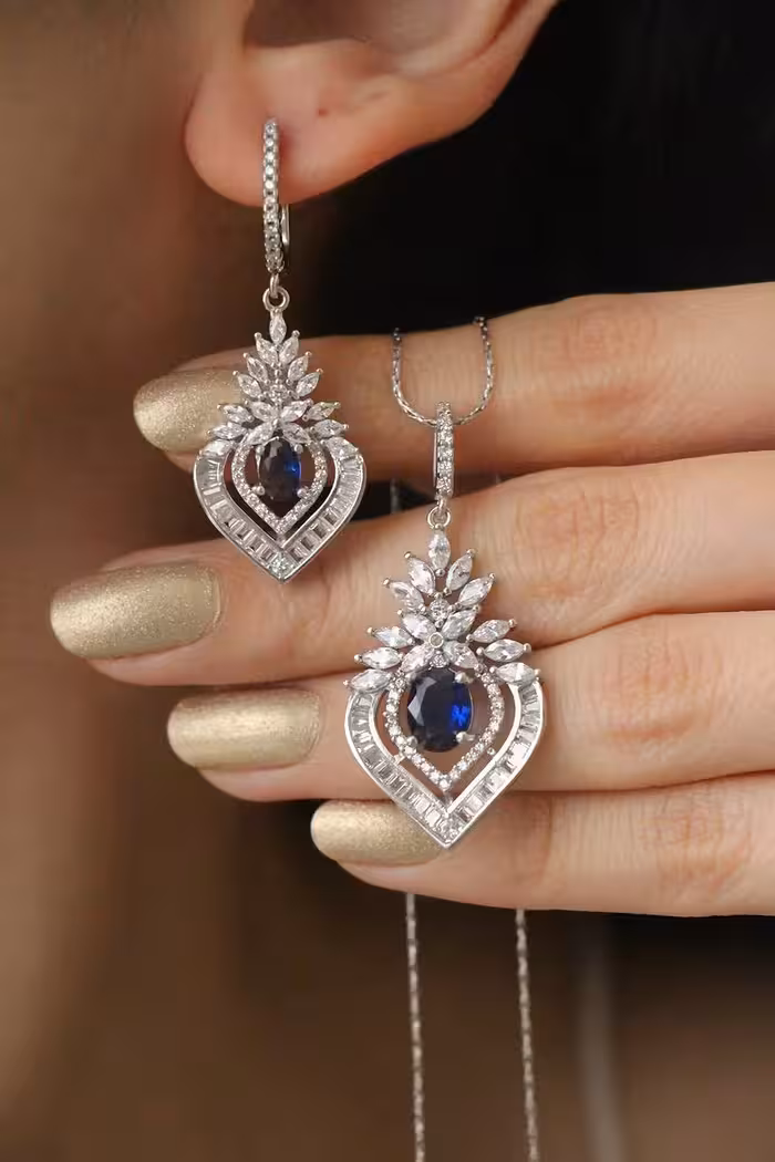 نیمست یاقوت کبود جواهری نقره کد 00618