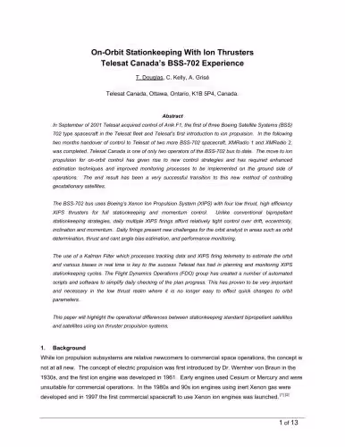 خرید و دانلود نسخه کامل کتاب On-Orbit Stationkeeping With Ion Thrusters Telesat Canada’s BSS-702 Experience