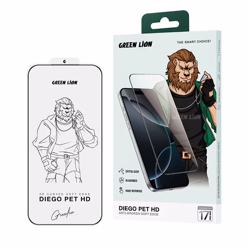 گلس لبه نرم iPhone 17 Pro Max گرین لاین Green Lion DIEGO PET Anti-Broken Soft edge Glass