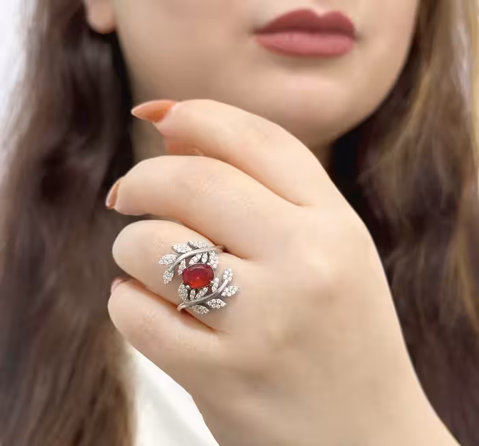 انگشتر یاقوت سرخ جواهری نقره زنانه کد 11121