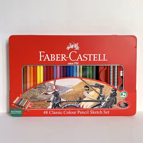 مداد رنگی 48 رنگ فابرکاستل جعبه فلزی تخت (FABER CASTELL)