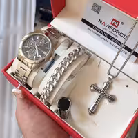 ست مردانه ساعت گردنبند و دستبند انگشتر 290350450