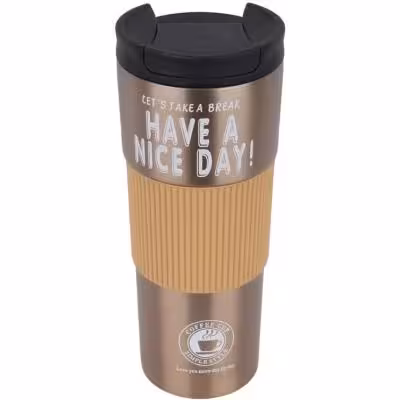 تراول ماگ 600 cc مدل HAVE A NICE DAY ( طلایی )