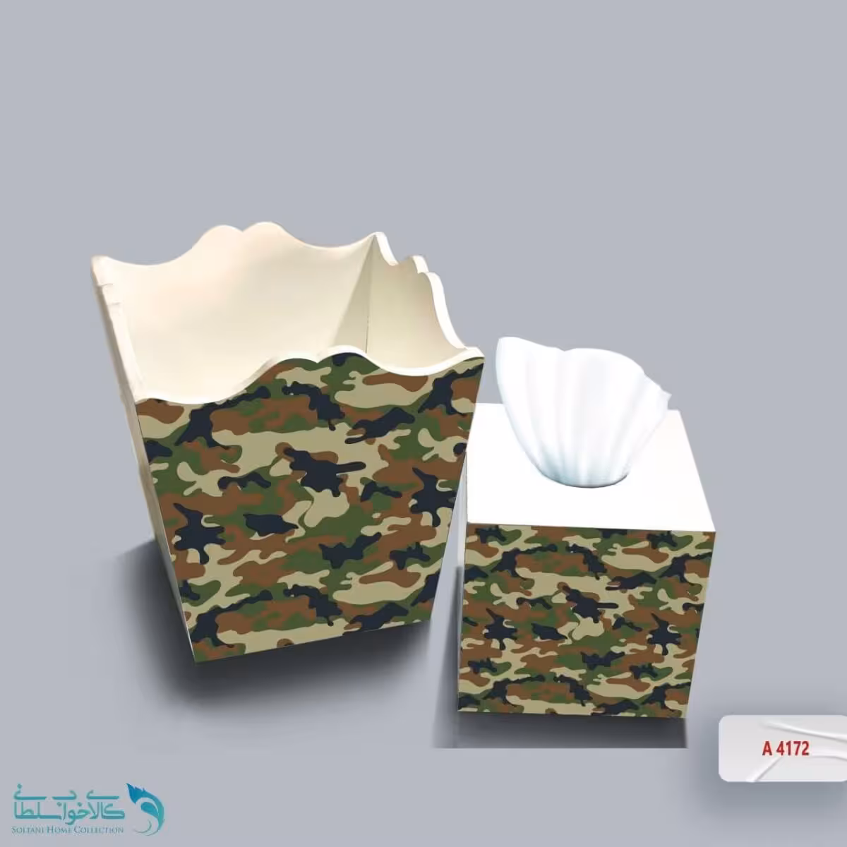 ست سطل و جا دستمال چوبی کودک طرح ارتشی کد A4172