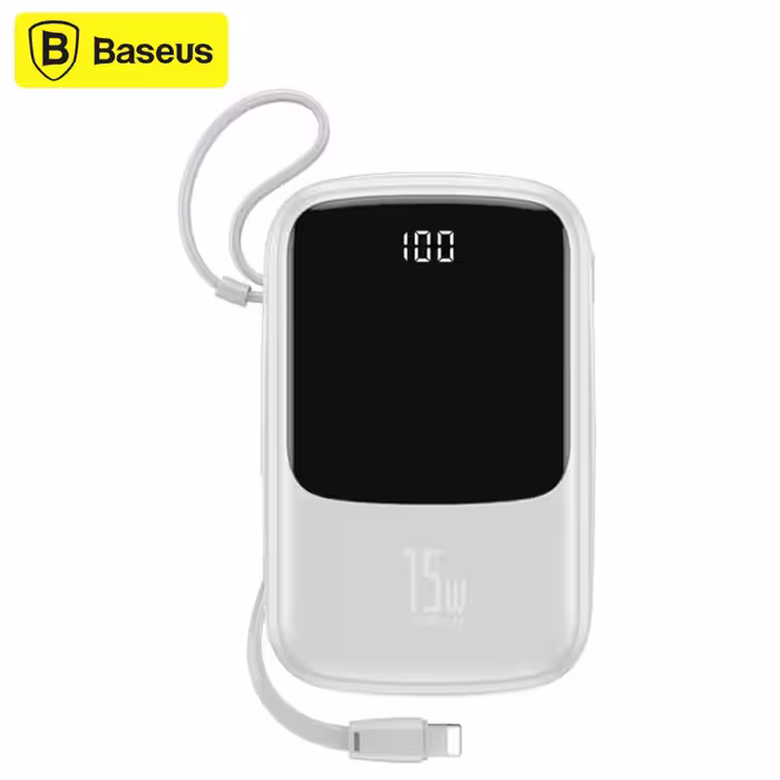 پاوربانک بیسوس 10000 میلی آمپر کابل متصل لایتنینگ Baseus QPow Digital Display Power Bank