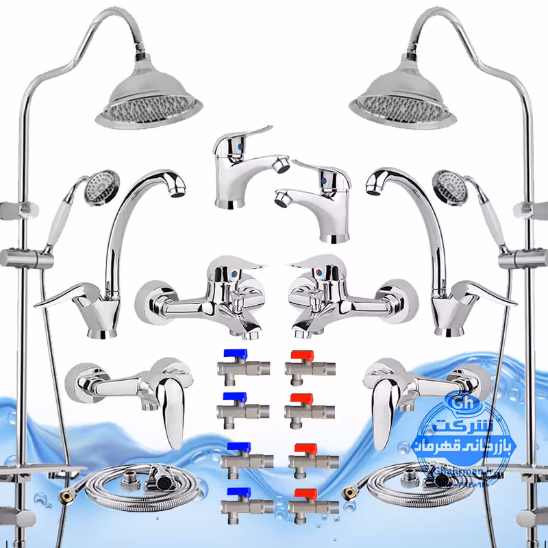 ست 20 عددی شیرآلات برند آیدا صنعت مدل قهرمان اردکی | دو عدد شیر ظرفشویی   دو عدد شیر روشویی   دو عدد شیر حمام   دو عدد شیر توالت   دو عدد علم دوش یونیورست مدل شیپوری کروم   دو عدد شلنگ توالت   دو عدد شلنگ استیل   هشت عدد شیر پیسوار | کروم براق