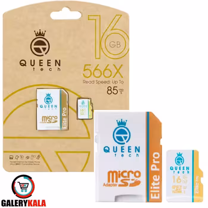 رم میکرو 85MBps 566X Queen Tech ظرفیت 16GB با خشاب