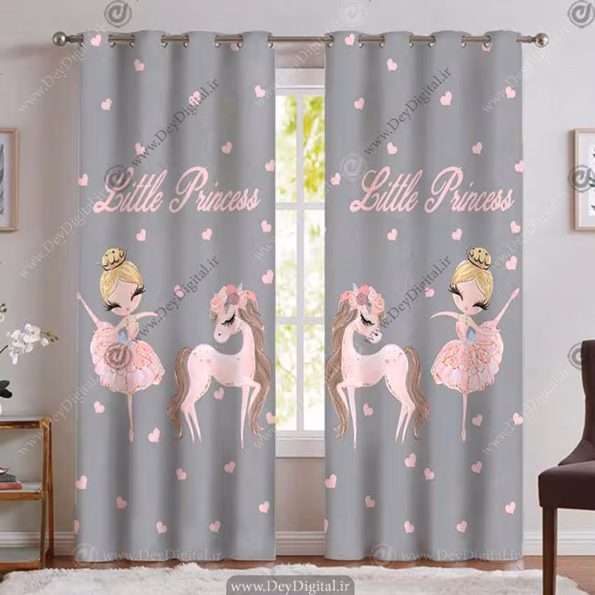 پرده پانچی دخترانه طرح پرنسس با اسب تکشاخ با موهای بلند PK-5240