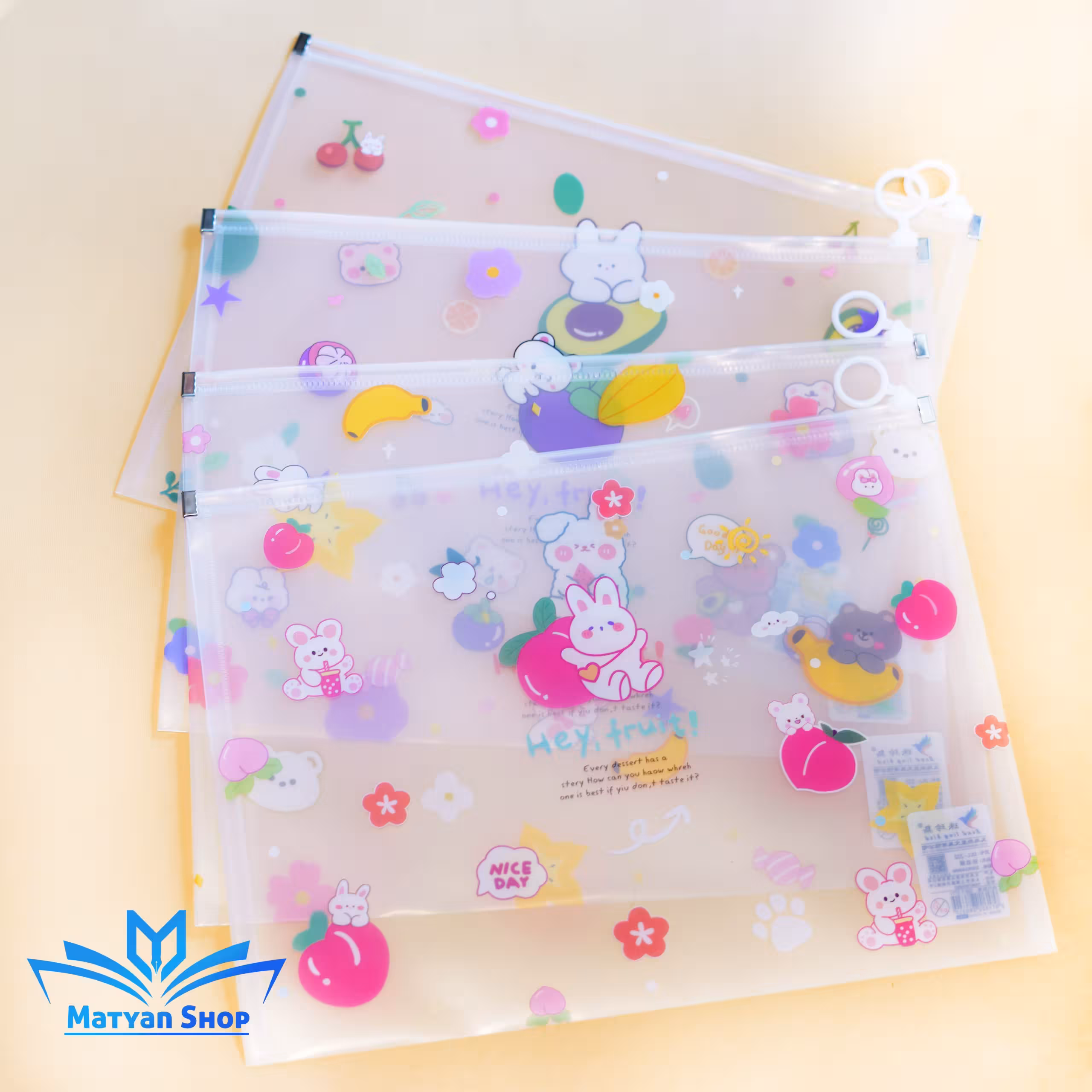 پوشه شفاف زیپی طرح خرگوش و‌ میوه ها