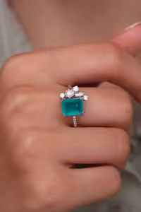 انگشتر دابلت زمرد کلمبیایی نقره زنانه کد 11038