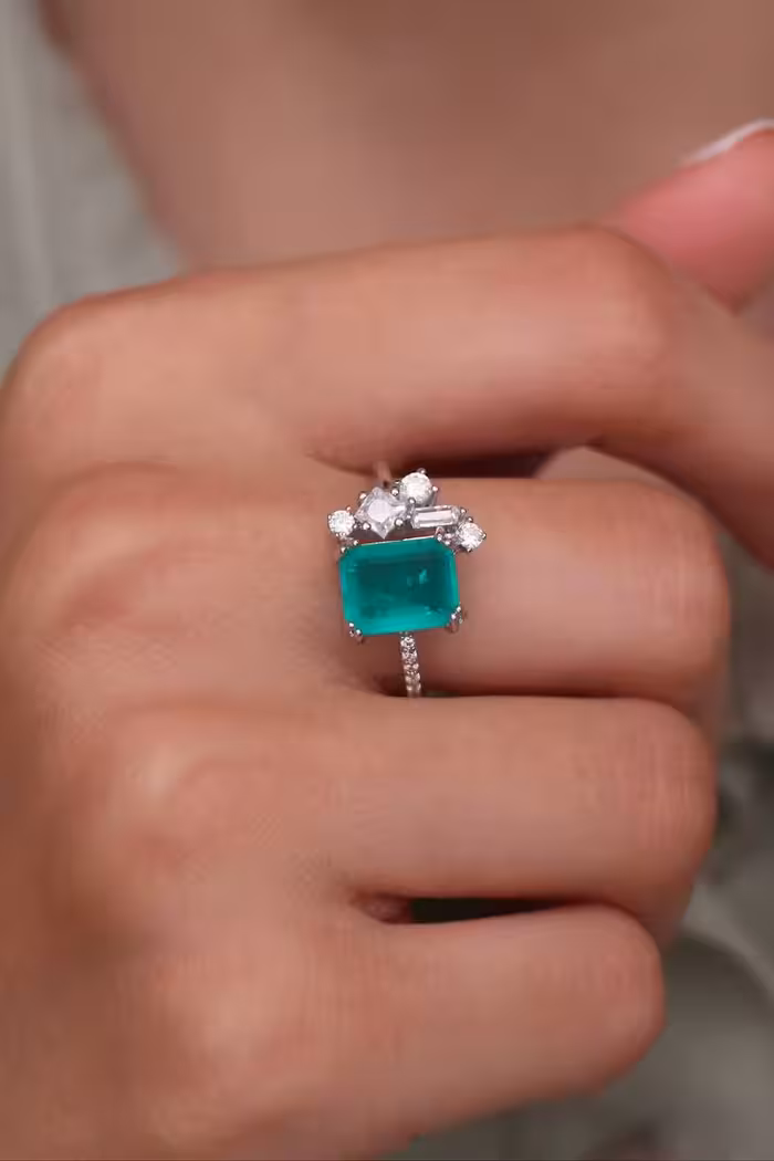 انگشتر دابلت زمرد کلمبیایی نقره زنانه کد 11038