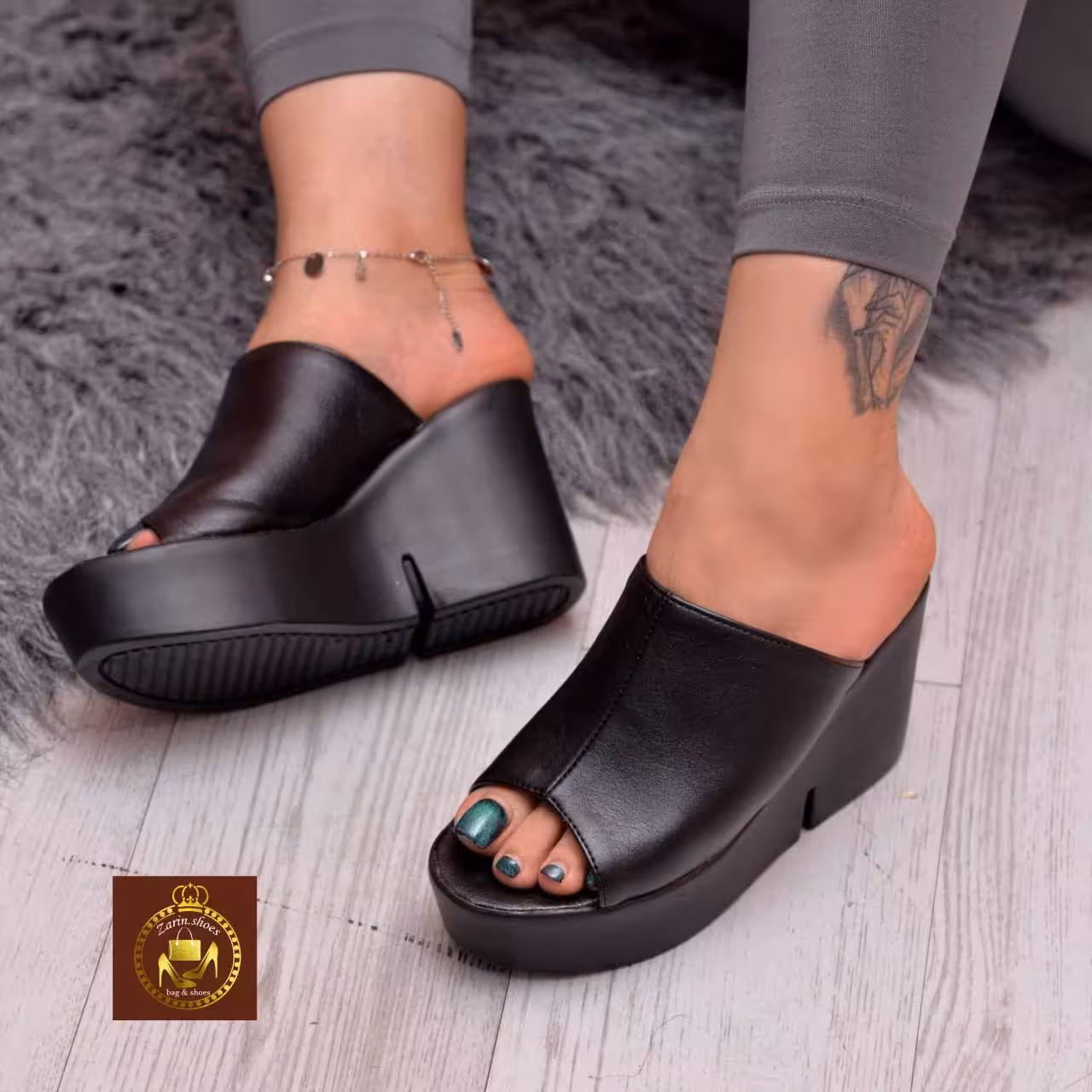 صندل لژدار طبی زنانه پاشنه بلند مشکی و سفید کد S220