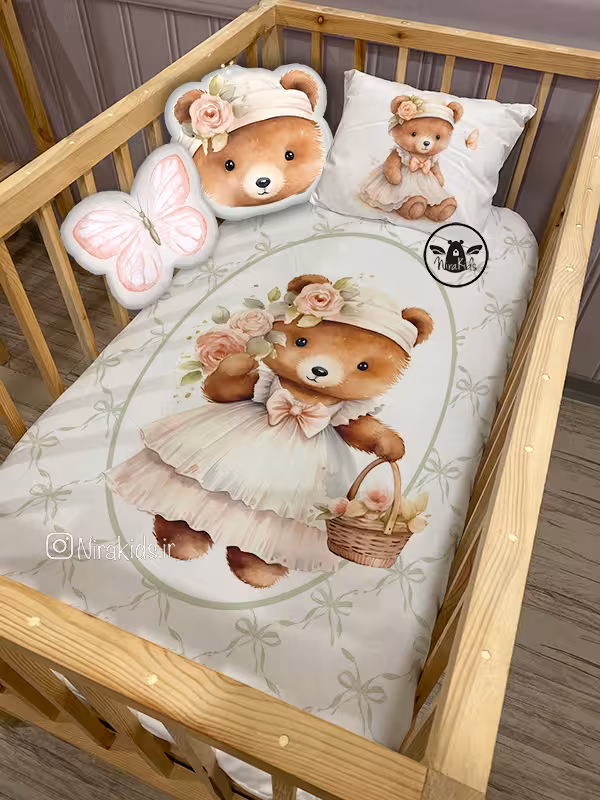 ست خواب نوزادی طرح خرس کوچولو و دسته گل