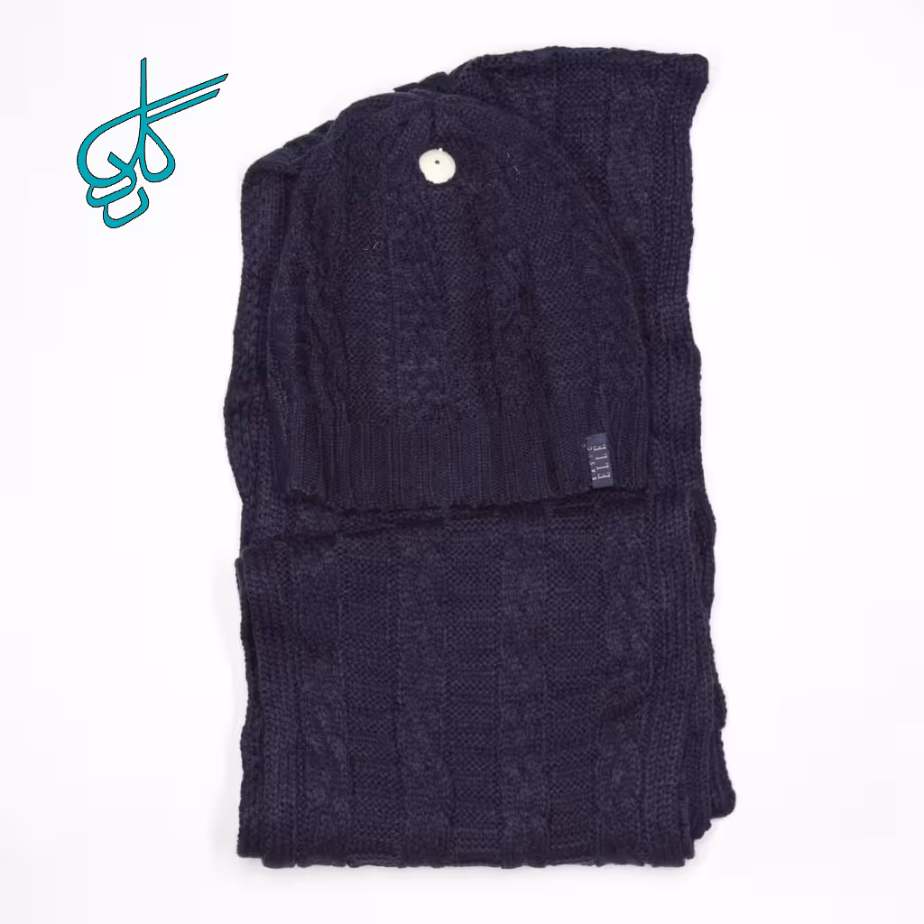 خرید شال و کلاه زمستانه بافت مارپیچی مارک Basic Elle سرمه ای کد 2815881 - ردگل