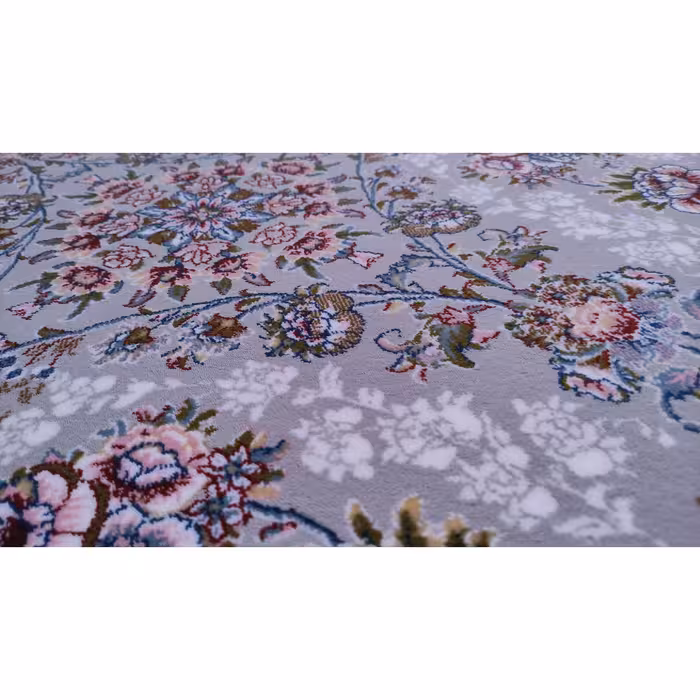  فرش ماشینی زمرد مشهد مدل گل آذین زمینه طوسی