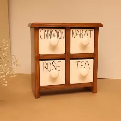 جا ادویه 4 پارچه مدل چوبی و سرامیکی کد Text04