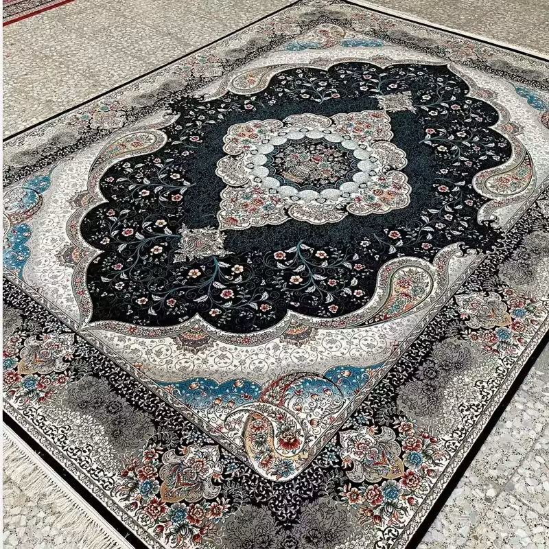 فرش ماشینی کاشان 700شانه ورژن طرح سوگندسرمه ای9متری(باارسال رایگان)