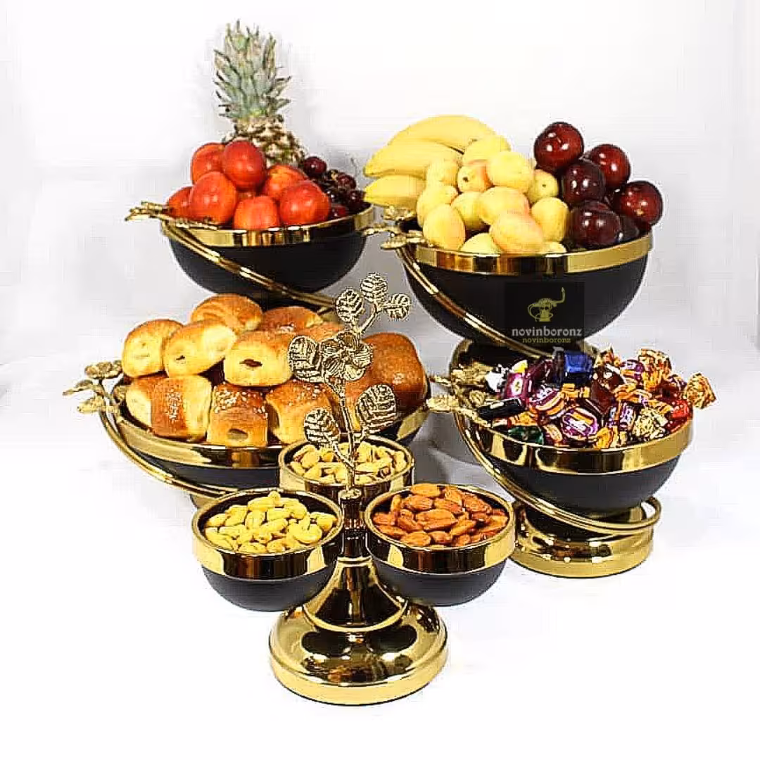 ست پذیرایی میوه خوری آجیل خوری شیرینی خوری شکلات خوری4تیکه و5 .گل لیلیوم وارکیده