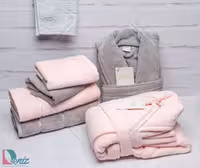 حوله ست دو نفره طرح ماکرو رنگ فیلی و صورتی