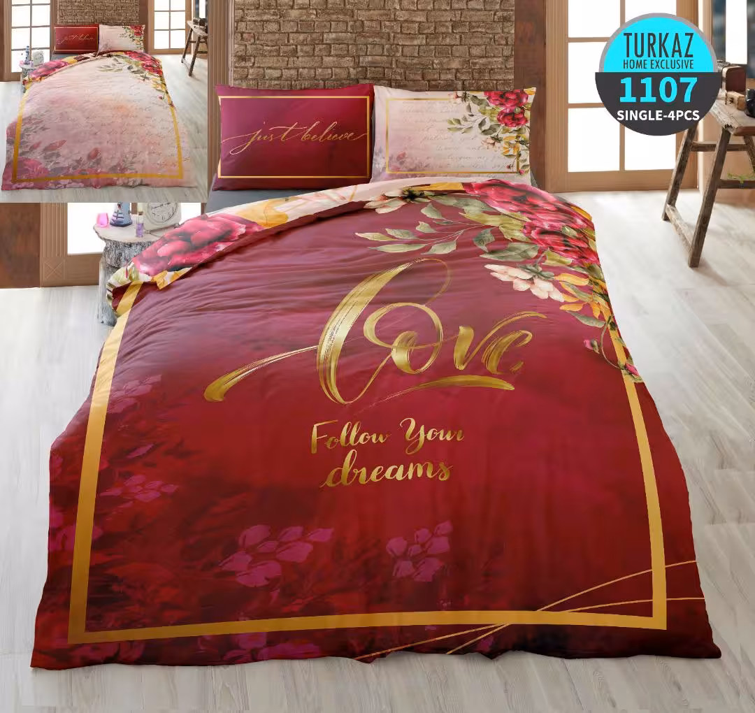 سرویس لحاف روتختی 1 نفره چاپی تنسل برند ترکاز(Turkaz) کد 1107