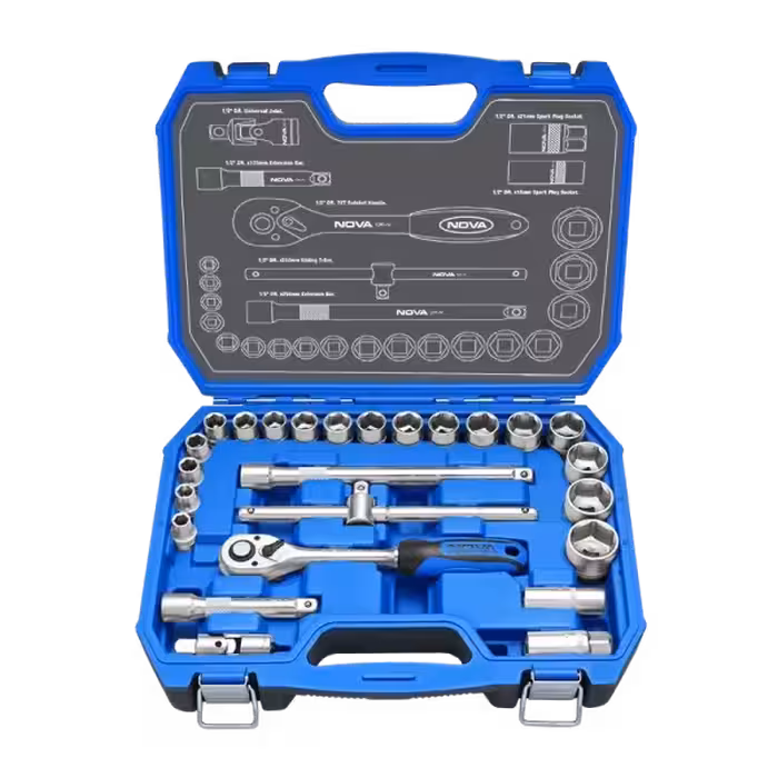 جعبه بکس 1/2 اینچ 25 پارچه کروم مات و کیف BMC نووا مدل 6684