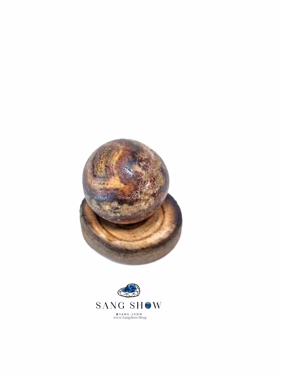 گوی جاسپر دست تراش با پایه چوبی نمونه استثنایی و اصل و معدنی S1771