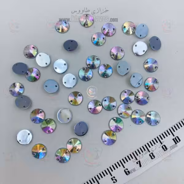 نگین پلاستیکی گرد دوختنی نوک تیز 10 میل ( هفت رنگ ) بسته 50 عددی