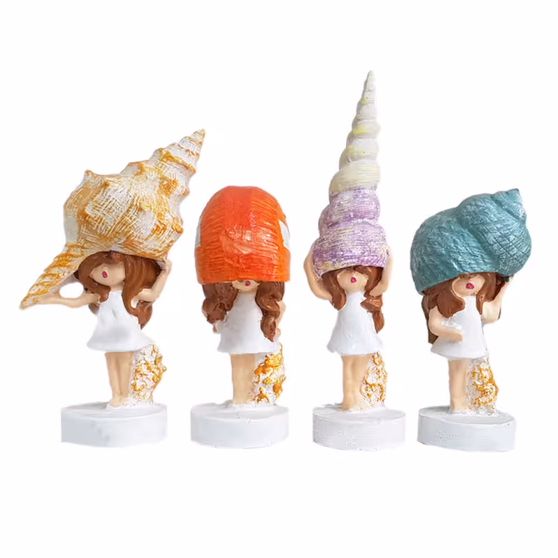 مجسمه دختر صدفی طرح رنگارنگ مجموعه 4 عددی