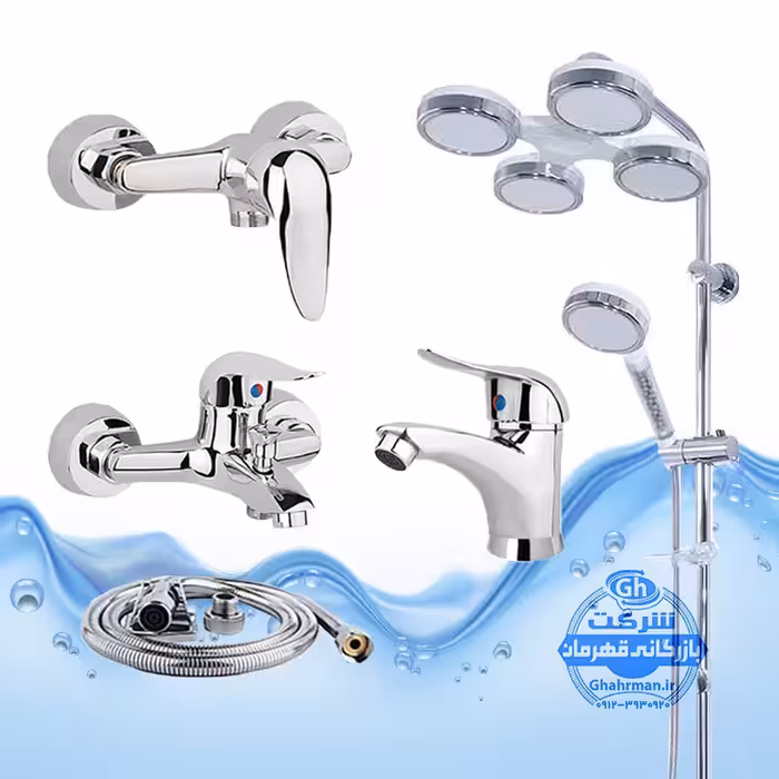 ست 5 عددی شیرآلات مدل قهرمان | روشویی   توالت   حمام   ظرفشویی   علم دوش هلی شاتی | کروم براق