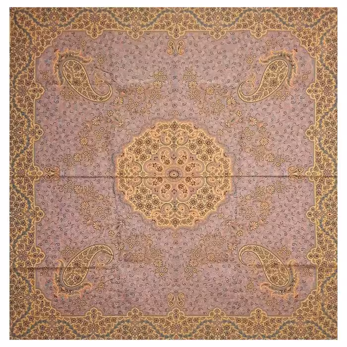 رومیزی مربع ترمه ابریشم تار سفید کد TRM47