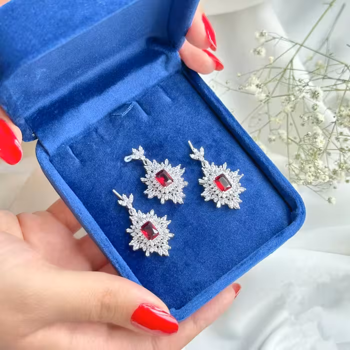 نیمست یاقوت قرمز نقره جواهری کد 00107