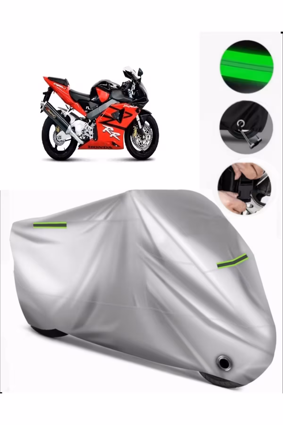 چادر موتورسیکلت خاکستری HONDA CBR 954 RR سازگار با برزنت مرمر LOCK GRI MotoEn