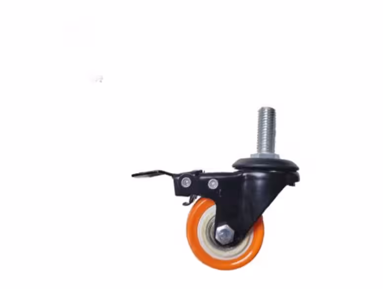 چرخ پلی آمید نارنجی پیچی پایه مشکی گردان ترمزدار قطر 50 میلی متر