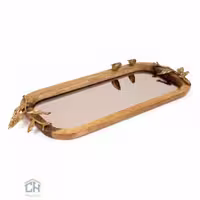 سینی چوب و برنج کف آینه ای مستطیل کوچک گلدکیش طرح WOOD مدل GK829507