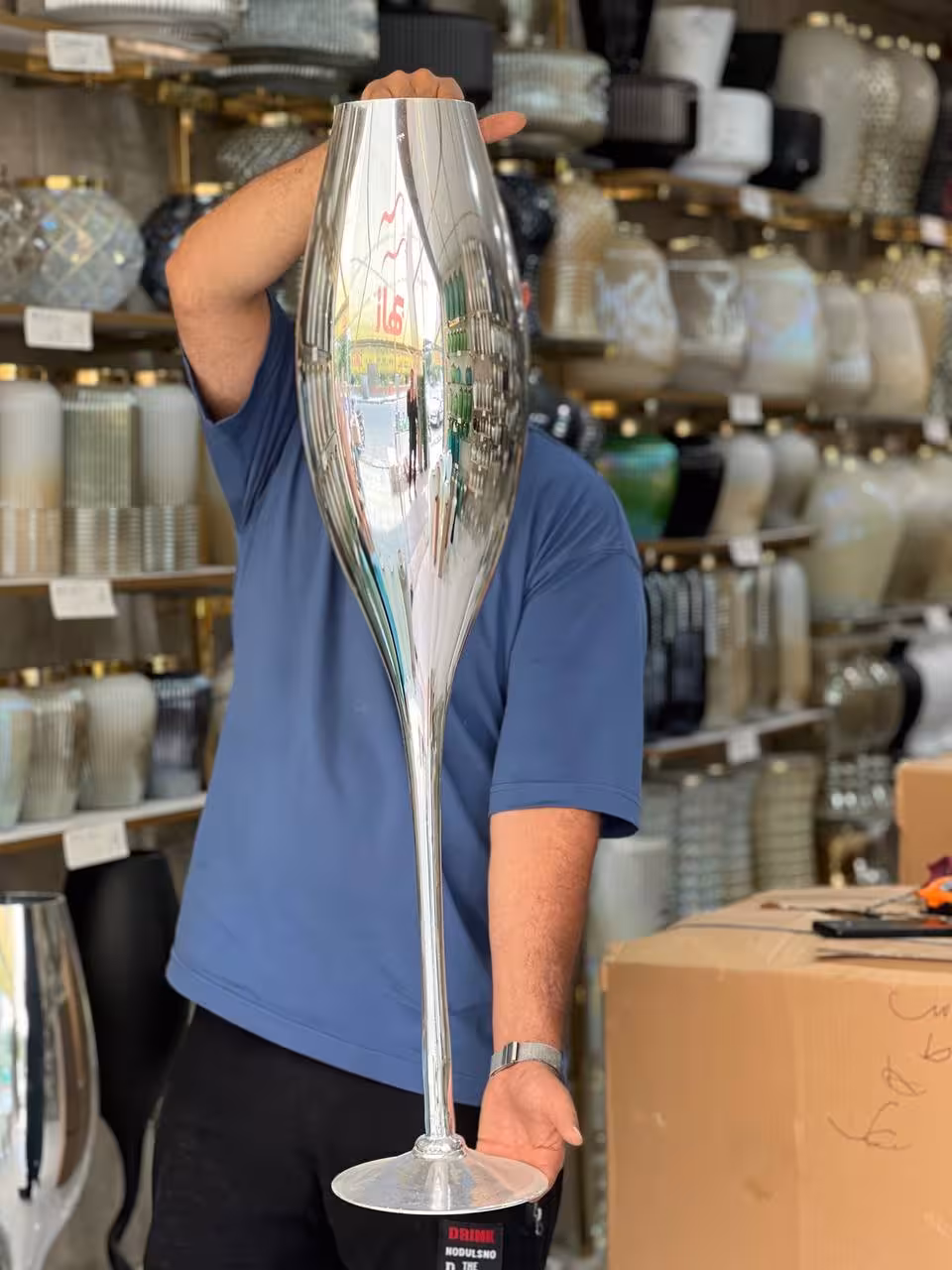 جام شیشه ای نقره ای پایه صاف 100سانتی