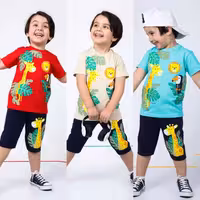 ست تیشرت و شلوارک اسپورت بچگانه شیک و زیبا رنگبندی جذاب جنس پنبه یکرو لاکرا مناسب حدود سنی 1 تا 6 سال 