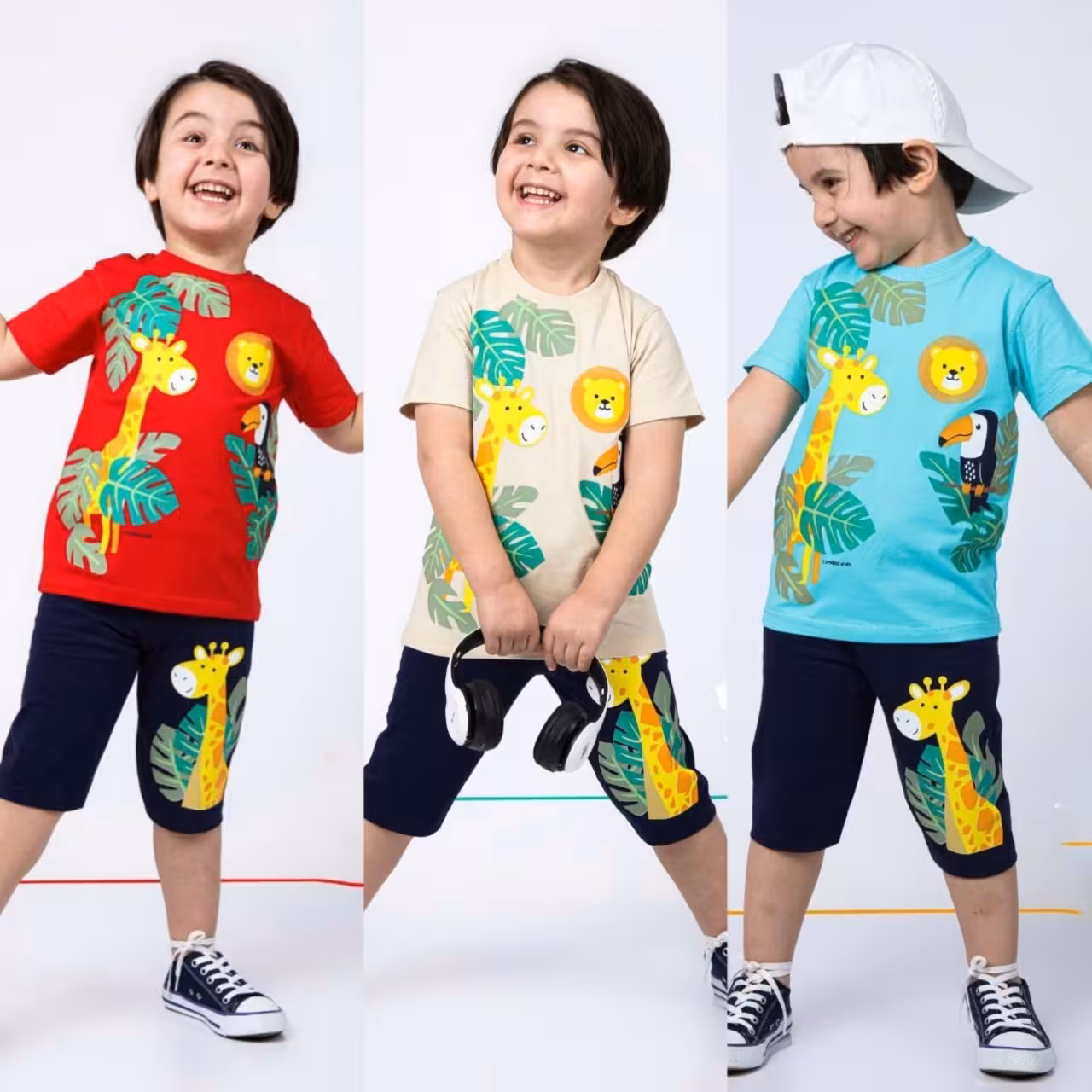 ست تیشرت و شلوارک اسپورت بچگانه شیک و زیبا رنگبندی جذاب جنس پنبه یکرو لاکرا مناسب حدود سنی 1 تا 6 سال