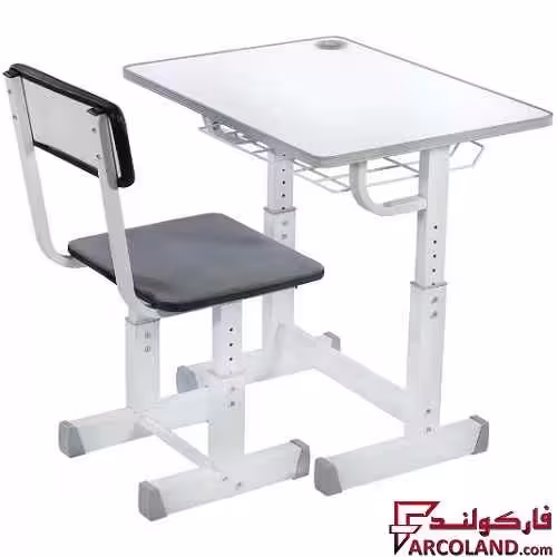 ست میز تحریر و صندلی مدل پیچی رنگ طوسی