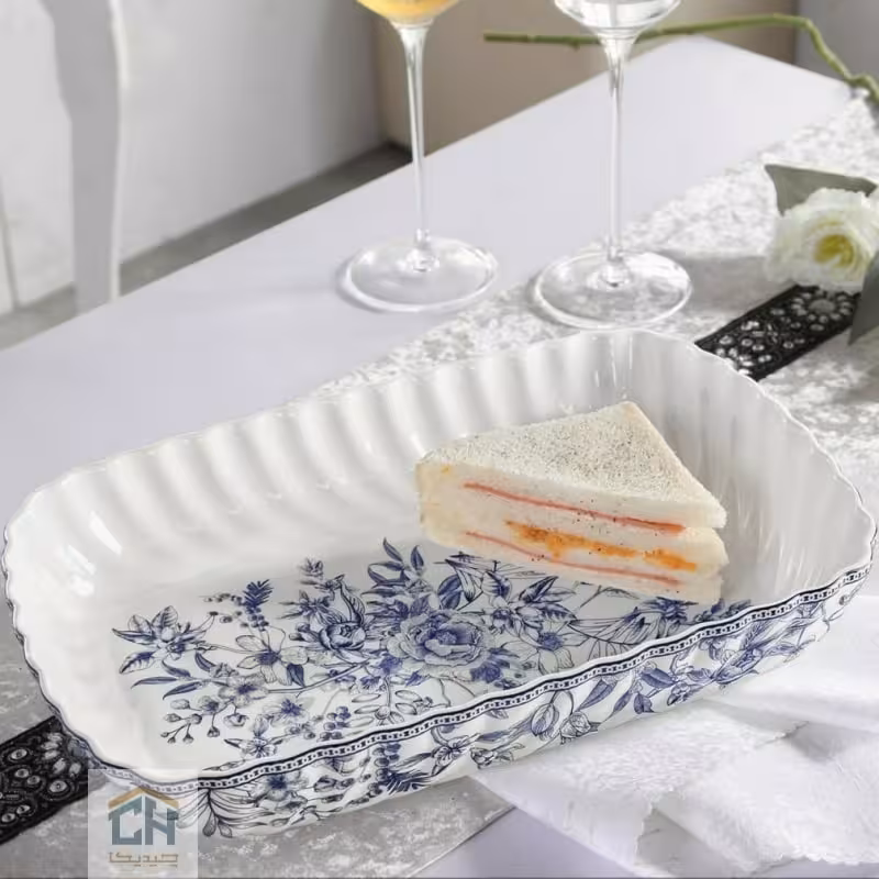 مرغ خوری چینی مستطیل بزرگ گلدکیش طرح LOTUS مدل GK701135-1