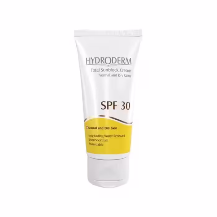 کرم ضد آفتاب هیدرودرم SPF 30 مناسب پوست های معمولی و خشک حجم 50 میلی لیتر – بی رنگ