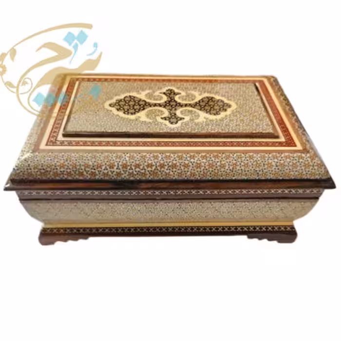 جعبه جواهرات خاتم کاری لولایی داخل مخمل