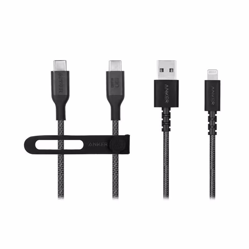 کابل USB-C انکر مدل A80F6H11 طول 1.8 متر به همراه کابل USB-A به لایتنینگ انکر مدل A8012H12 طول 0.9 متر