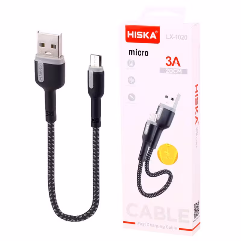 کابل کوتاه میکرو یو اس بی فست شارژ Hiska LX-1020 3A 20cm