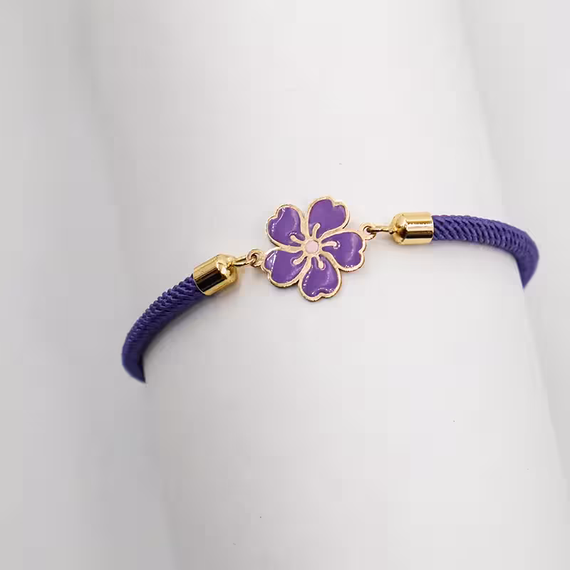 دستبند بافت طرح گل بنفش