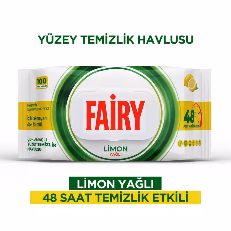 دستمال مرطوب چند منظوره برند فایری بسته 100 عددی Fairy Yuzey temizleme havlusu