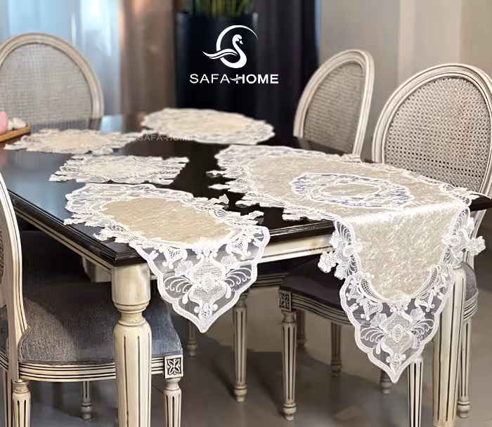 رومیزی مخمل 5 تکه طرح هورم شیری