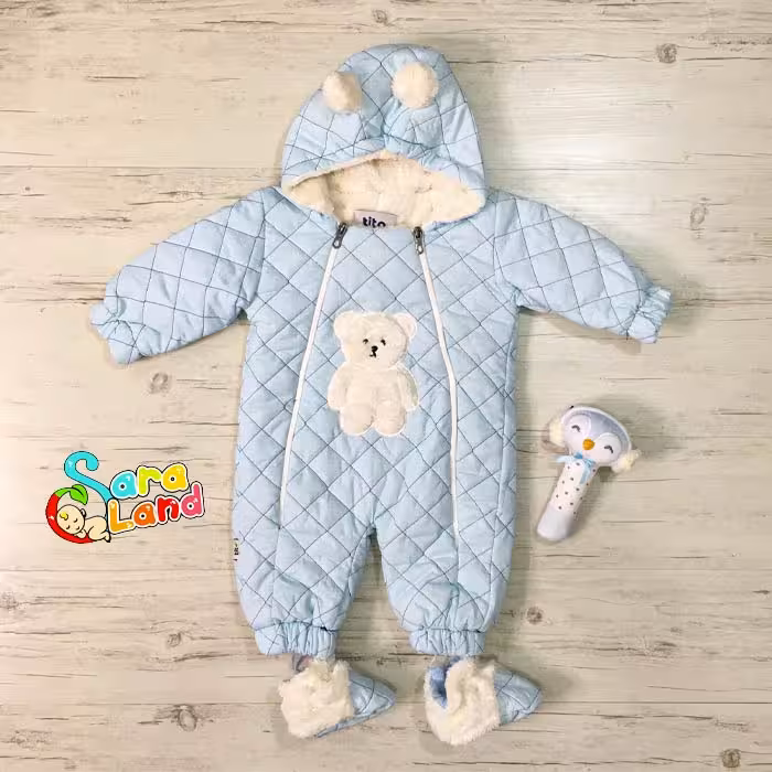 کاپشن سرهمی داخل خز طرح خرس قطبی آبی