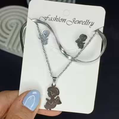 نیم ست ماری با پلاک زنجیر و گوشواره