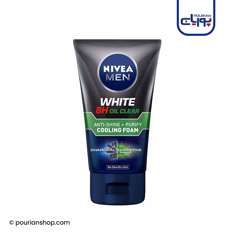 فوم شستشو صورت کنترل کننده چربی و خنک کننده مردانه نیوا 100میل_Nivea white 8h oil clear cooling foam Anti Shine men
