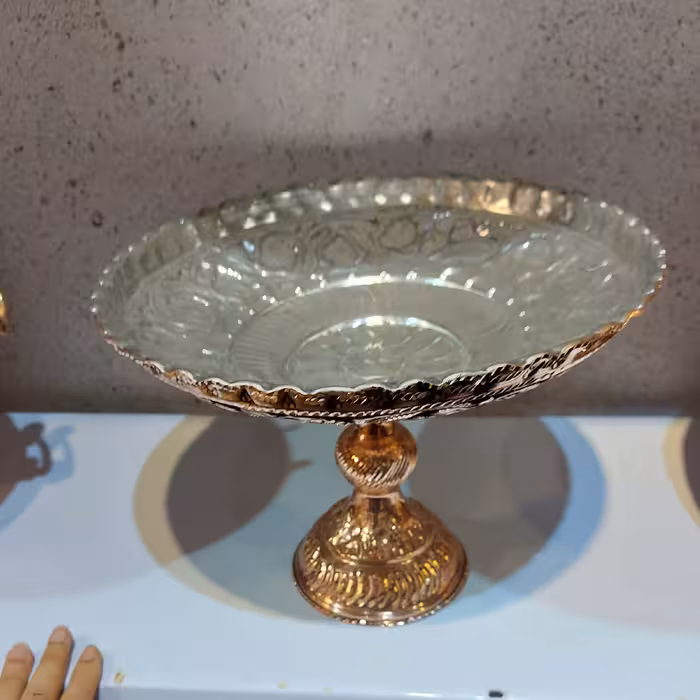 شیرینی خوری قلمزنی مسی طرح گل و مرغ کد 820